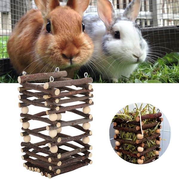 Træ Kanin Græs Mad Feeder Små Dyr Græs Foderramme Kaninbur Tilbehør