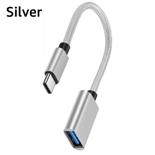 Otg Typ C-kabeladapter USB till typ C-adapterkontakt för Xiaomi Samsung S20 Huawei Otg datakabelomvandlare för Macbook Pro Silver