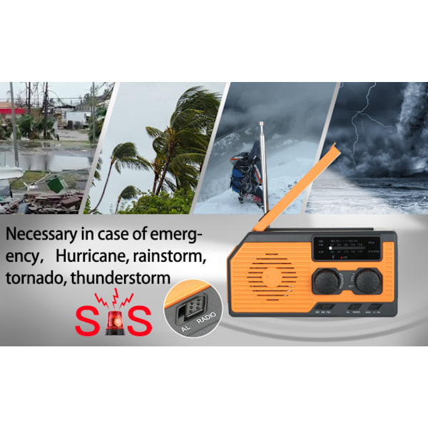 Emergency Solar Power Radio Handvev Radio Dynamo Generator 5000mAh Telefonladdare Bank Ficklampa AM/FM/WB NOAA Weather Radio