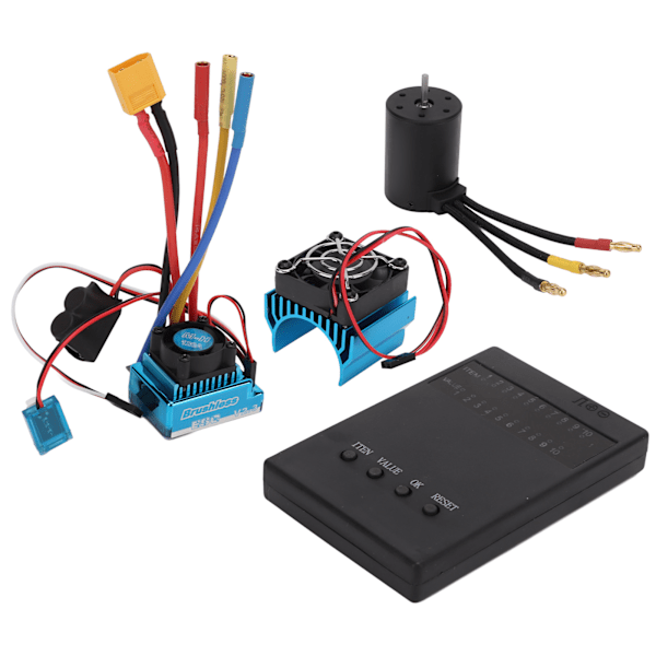 3650 2300KV Borstlös Motor + 120A Borstlös ESC XT60-kontaktversion + Programmeringskort + Motorfläktset för 1/8 1/10 RC-bil