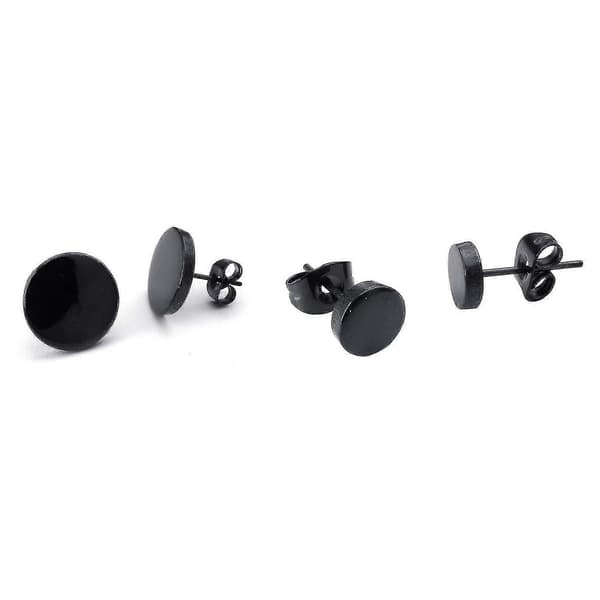 Herreøreringe - 5mm/12mm runde øreringe, 2 par - Rustfrit stål - Til mænd - Farve sort
