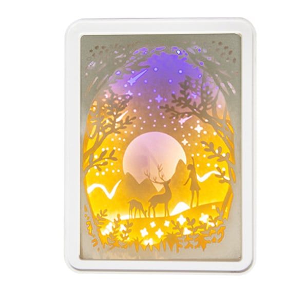 Papercut Light Box Mjukt Varmt Ljus Romantisk USB Batteridriven 3D Pappersskulpturlampa för Sovrum Kontor Fest Typ 5 (Manuell Brytare)