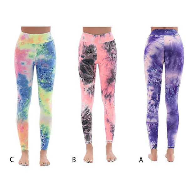 Tie Dye Hög Midja Yoga Leggings i Lila Blå