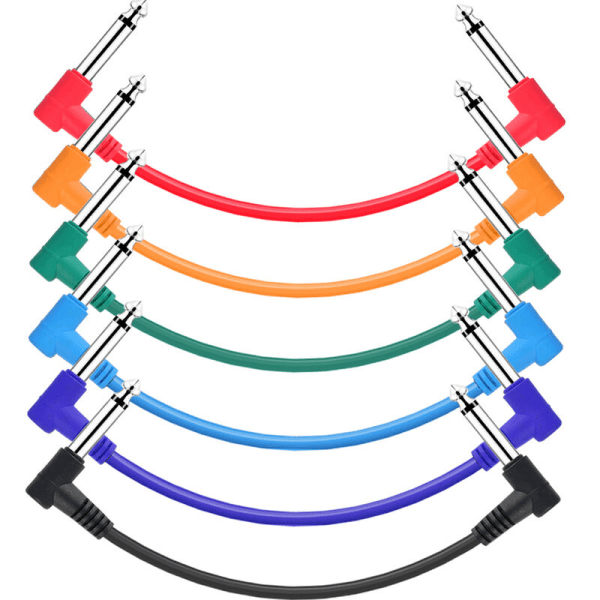 Gitareffektpedalkabler Instrument Patch-ledning 15 cm 1/4 tommer rettvinklet TS-plugg PVC-jakke, 6 stk/pakning, modell: flerfarget