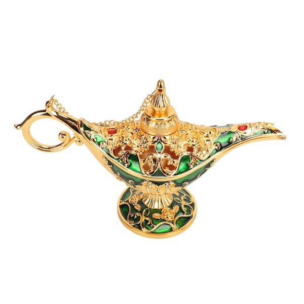 Magisk Genie Lampa Utsökt Färgäkta Iögonfallande Legering Präglat Mönster Genie Lampa för Sovrum Kontor Guld+Grön 22 cm
