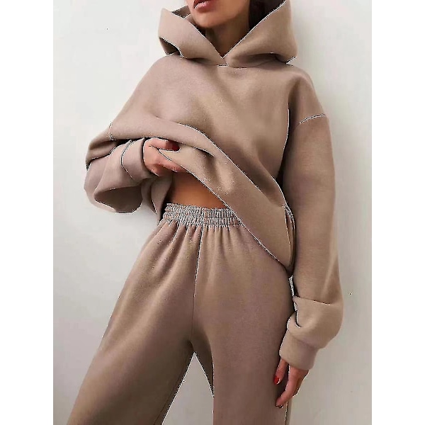 Brown Oversized Two Piece Tracksuit for Women: Hoodie and Trousers