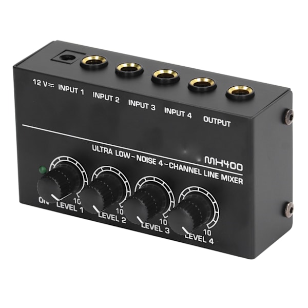 4-kanals Mixer AC 100V‑240V Sort Ultra Lav Støj 4-kanals Kompakt Mixer til Guitarer Bas Keyboard EU Stik