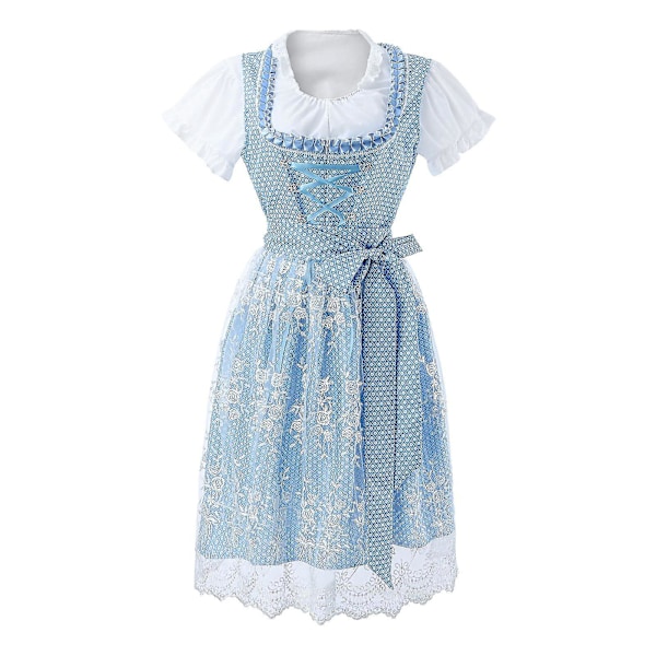 Vintage bayersk Oktoberfest spetsklänning i blått - damklänning i mellanlängd för öl