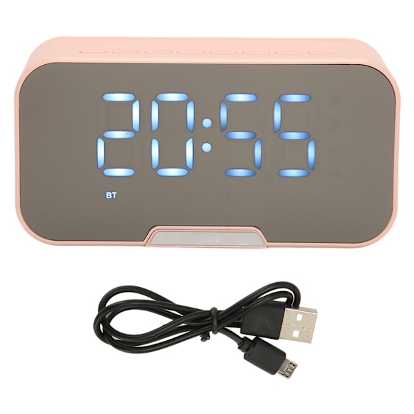 Bluetooth-högtalare med digital väckarklocka Temperaturdisplay Röstmeddelande FM-radio Spegel Väckarklocka Högtalare Rosa