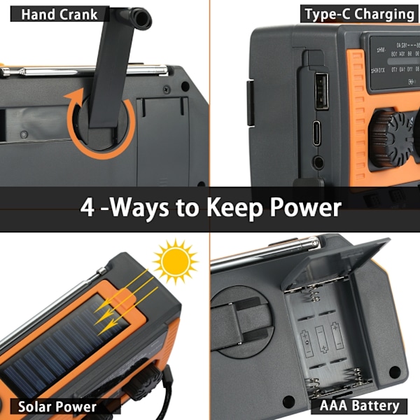 Emergency Solar Power Radio Handvev Radio Dynamo Generator 5000mAh Telefonladdare Bank Ficklampa AM/FM/WB NOAA Weather Radio