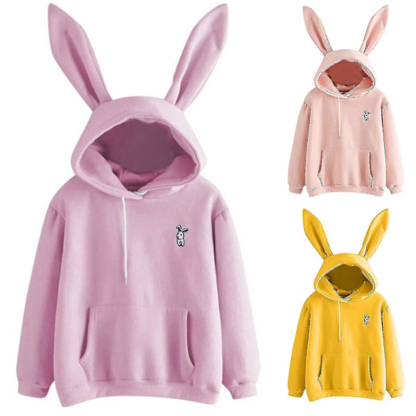 Pink Kaninører Hoodie til Kvinder - Langærmet Casual Top