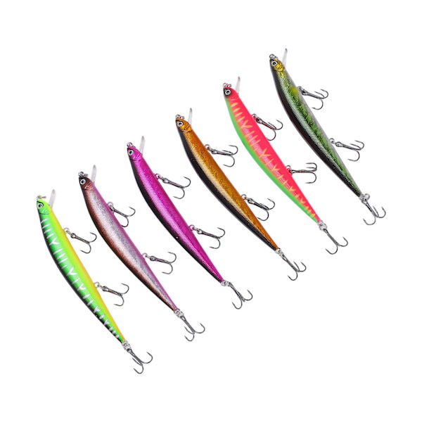 6 kpl Minnow-uistin, pitkä heitto, kelluva, keinotekoinen kovauistin, kala jig-uistin, wobbler