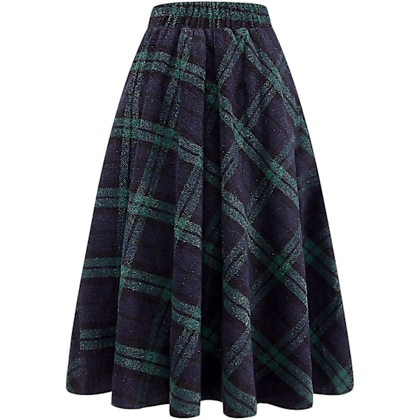 Lang grønn tartan ull maxi skjørt med elastisk midje - Dame pluss størrelse XL