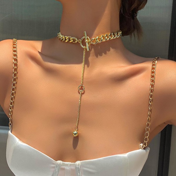 Fashion Choker lang vedhæng halskæde Gold