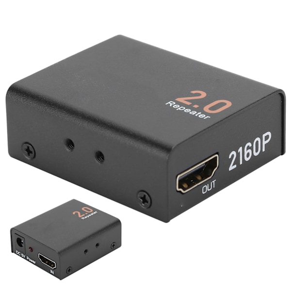 Mini HDMI2.0 Extender Repeater Understøtter 4Kx2K HDMI Signalforstærker Understøtter 3D Transmission Sort