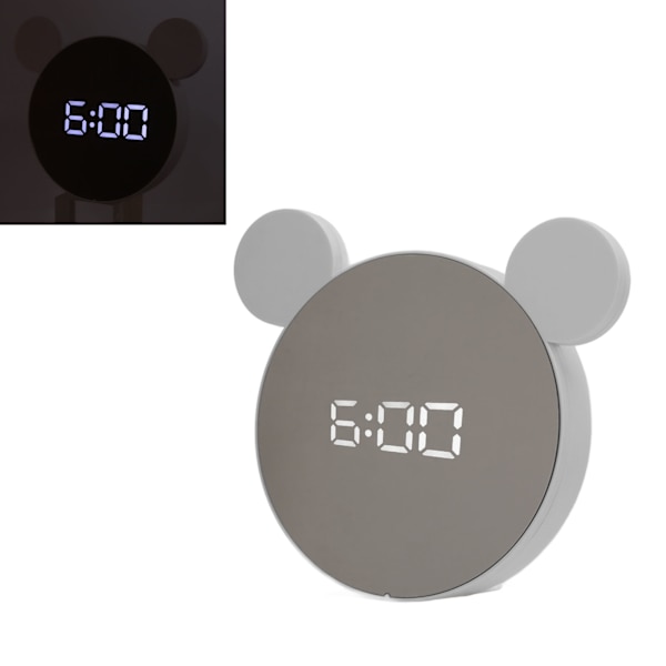 Digital väckarklocka Spegel med öronjustering Ljusstyrka Bakgrundsbelysning LED-klocka Digital med tid Datum Temperaturdisplay Vitt ljus