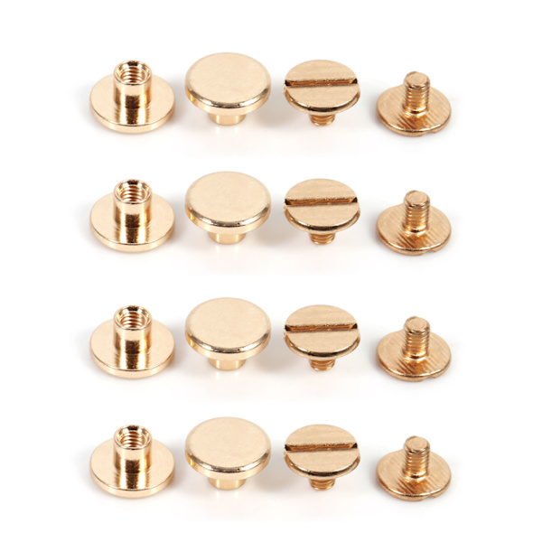 10 set 5/6,5/8 mm massiv mässingsknapp med skruvspik för nitbälte i läder DIY Guld