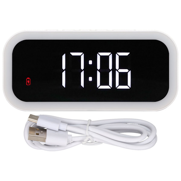 Nattljus väckarklocka 4 i 1 15W trådlös laddning Varmvit Nattljus LED-klocka Justerbar volym LED-klocka