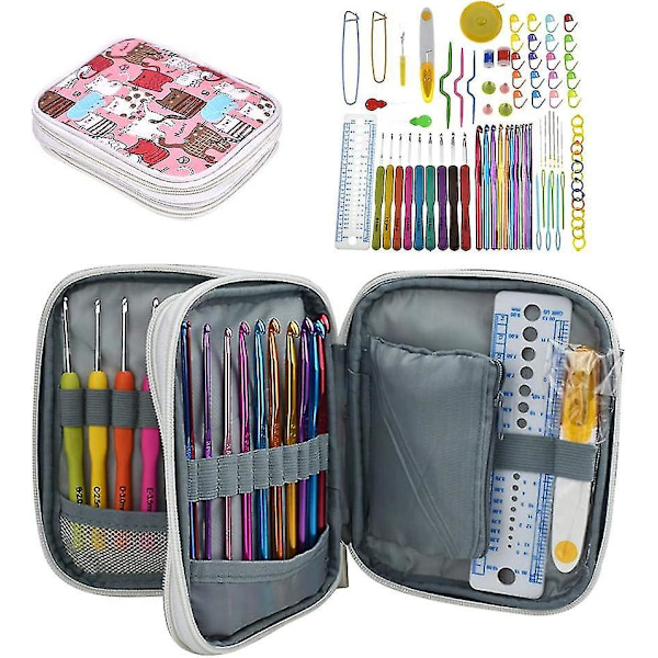 85 Piece Crochet Hook Set with Ergonomic Knitting Needles and Complete Accessories in Double Zip Bag