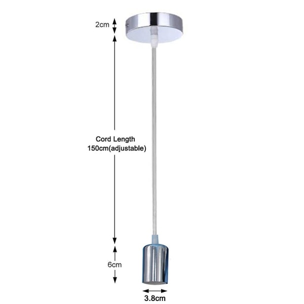 Metallampeophæng, E27 lampefatninger med kabel, ledningspendul, pendellampekabel, ideel til loftbelysning Silver 1.5M
