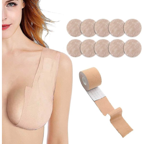 Tape og 10 stk ryggløs brystvortedekselsett, pustende brystløftstape Athletic