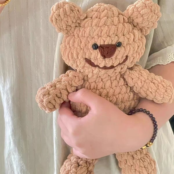 Virkad björnsats för barn Vuxna Gör-det-själv handstickning bomull virkad djurkit för hantverksverkstad Khaki