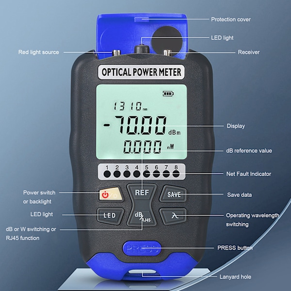 Mini Optisk Fiber Effektmeter Tester FC SC ST Universal Grensesnitt 3 i 1 10KM med LED-lys AUA DC70 (-70~+10dBm)