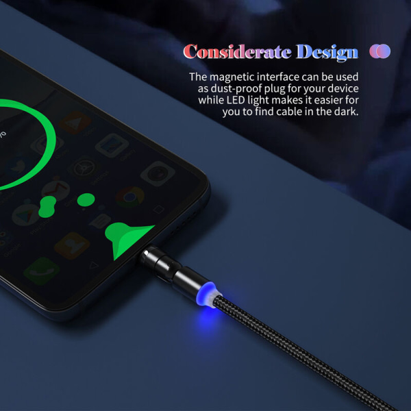 3-i-1 magnetisk ladekabel Nylonflettet ladeledning med LED-lys Kompatibel med iOS/Micro USB/Type-C-enheder, sort 3,3 fod, Model: Sort 1m