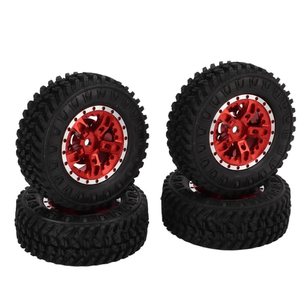 4 stk. 55mm For- og Baggummidæk med 5-eget Metalfælg til Axial SCX24 1/24 RC Bil Rød