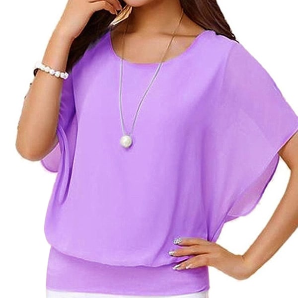 Lila Chiffon Fladdermusärm Lös Passform Dam T-shirt Blus