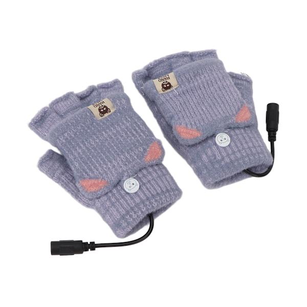 USB Uppvärmda Handskar Vante Herr Dam Vinterstickad Fingerless Hand Warmer Värmehandskar för kontorsarbete Blå