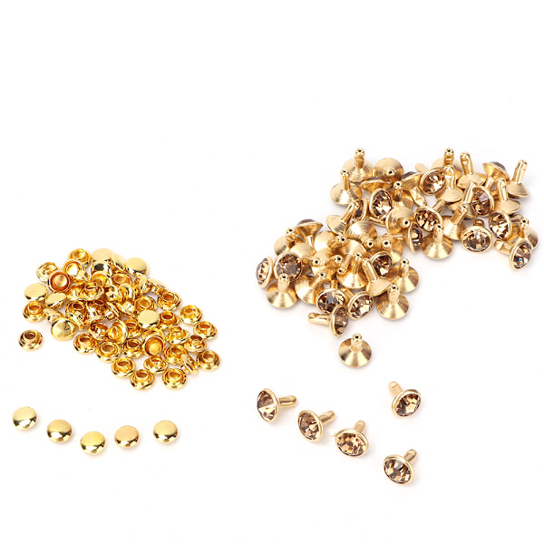 50 stk 8MM Krystal Rhinestone Dekorative Nitter DIY Læder Sko Tøj Knapper (Gul Krystal)