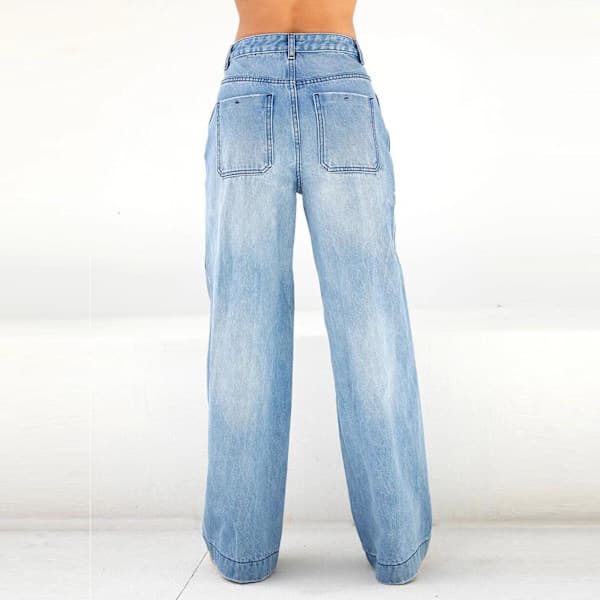 Vida jeans för kvinnor, hög midja, lösa raka denimbyxor XS