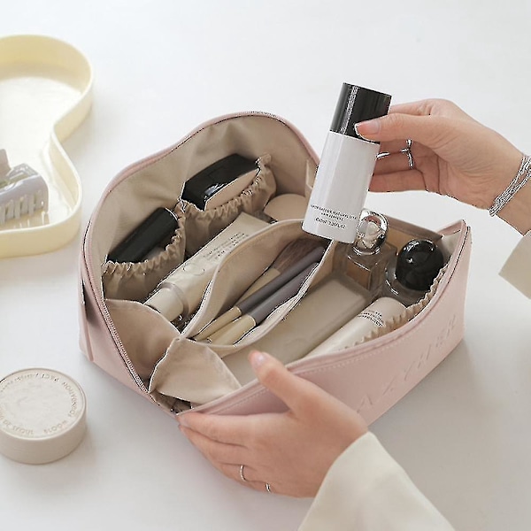 Stor Makeup Opbevaringspose i Mocha Brun PU Læder