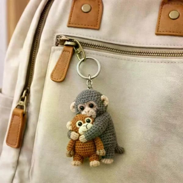 Crochet Punch Monkey Keychain, Emotional Support Punch Monkey Keychain, Compatible with Backpack Handbag Keys 3pcs