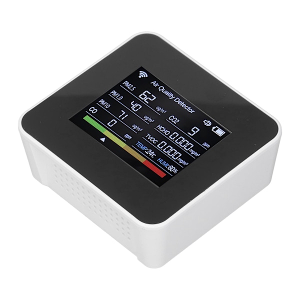 WiFi Luftkvalitetsdetektor CO2 HCHO TVOC PM2.5 CO Monitor Multifunksjonell Digital Display Lufttester