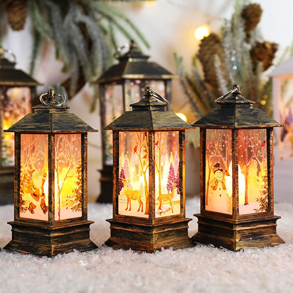 3 stk Christmas Flame Lanterne Xmas LED stearinlys Julepynt Utendørs lys dekorasjon Elk Snowman