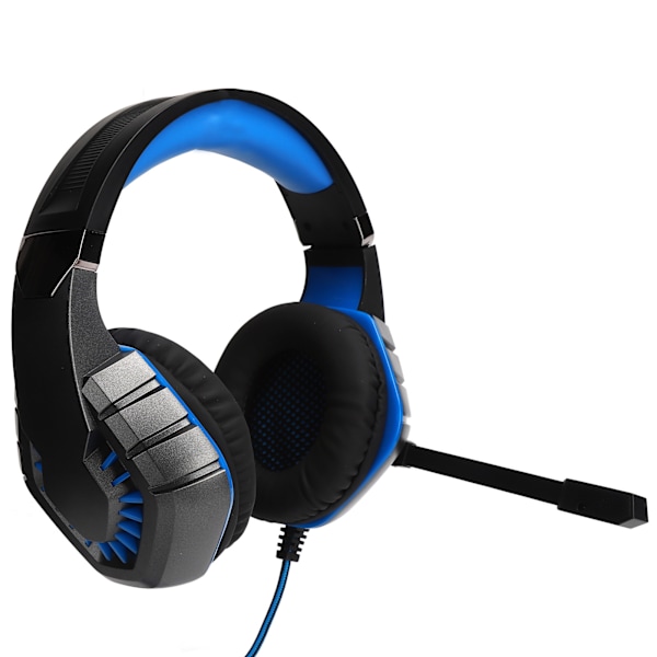 Kablet Gaming Headset med LED Lys Mikrofon Computer Spil Headset Plug and Play (Blå Sort)