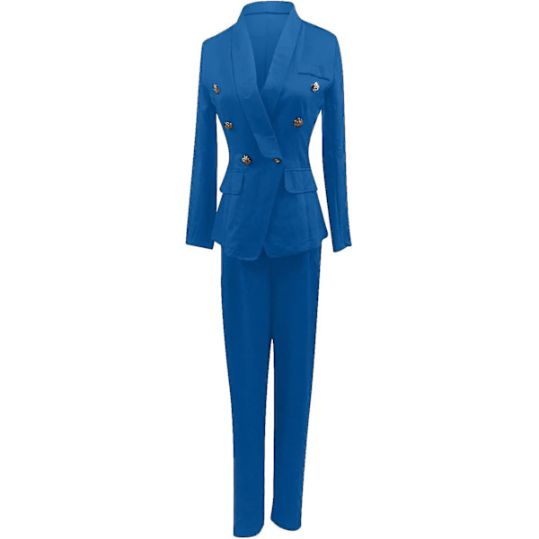 Sininen naisten 2-osainen business-pukusetti: Blazer ja housut, XL