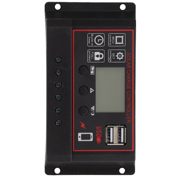 Solcelleladningsregulator Solcellepanel Batteri Intelligent Regulator med Dobbel USB-port 12V/24V PWM Automatisk Parameter Justerbar LCD-skjerm 90A