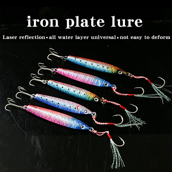 5 stk 30g/40g Langsomt faldende fiske-lokkemad Metal Plade fiskejigger Synkende jig arbejde til saltvandsfiskeri