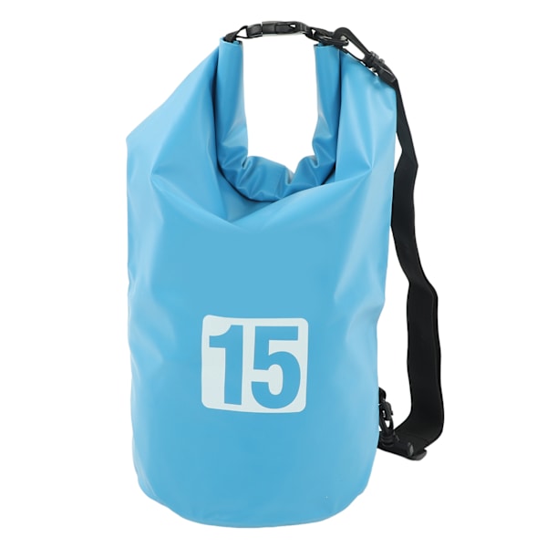 Vattentät Torrdrybag Bärbar Vikbar PVC Torrförvaringsväska med Axelrem för Simning Rafting Camping 15L Blå