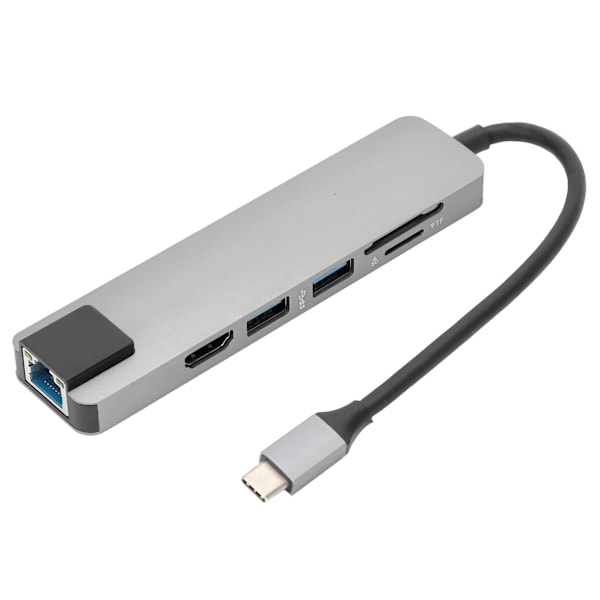6 i 1 Utökad Extern HUB USB 3.0 HDMI RJ45 Display Multiport Adapter TypeC Grå