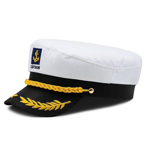 Sjömanskaptensmössa för vuxna justerbar yachtbåtskeppskaptenhatt Cap Marin amiralhatt Kostymtillbehör White