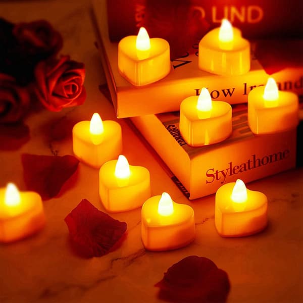 24 stk. Hjerteformede LED-lys Telys Romantiske Kjærlighets LED-lys for Valentinsdag Bryllupsborddekor
