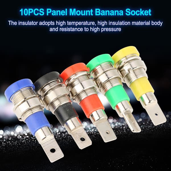 【NX】10 stk. blandet farve bananstik 4,0 mm jack Kompatibel med panelmontering testprober