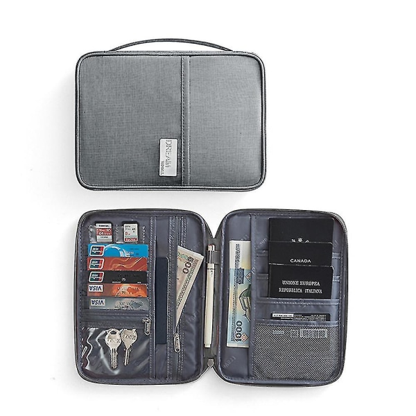 Familjeresorplånbok Passhållare Dokumentkortspåse Organizer Grey 21.5cm x 12.5cm