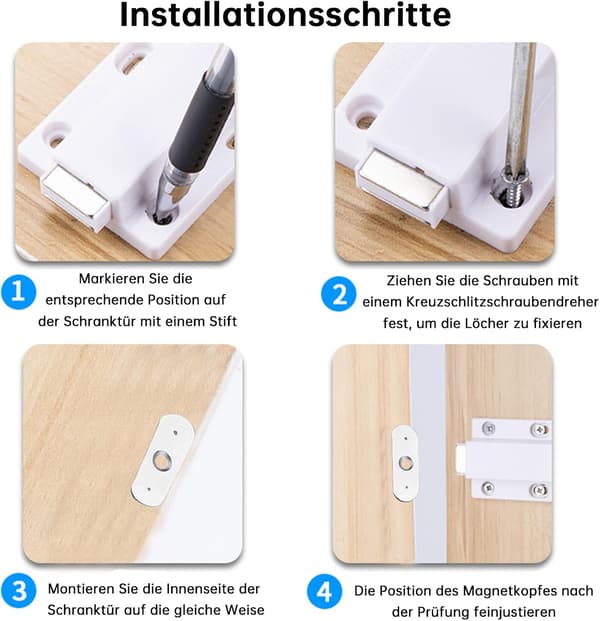 Sæt med 4 døråbnere med trykfunktion - Til døre - Blød lukning opgradering - Magnetisk dørstopper - Til skabsdøre - Mini