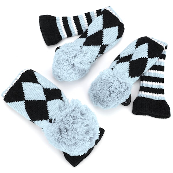 3 Styck Polyester Ull Stickning Golf Putter Head Cover Trä Club Headcovers Tillbehör Ljusblå