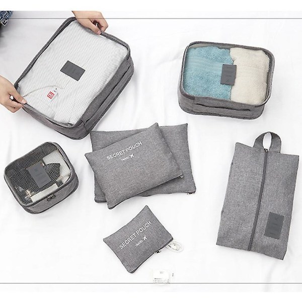 7 stk rejseopbevaringsposer Multifunktionelt tøjsorteringspakker, rejsepakning kompressionspose, bagageopbevaringspose (grå)